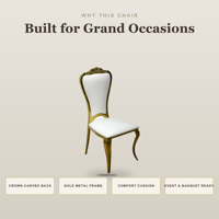 Chaises de mariage de luxe en acier inoxydable doré avec dossier en cuir blanc en forme de pétale pour événements, fêtes et banquets (vente en gros)