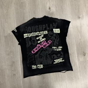 Camiseta negra de manga corta para hombre de ROUGHPLAY, camiseta de verano informal con estampado Tour Of The World, estilo callejero - Product Image 4