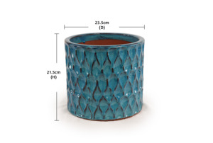 Pot de fleurs en céramique émaillée écologique et durable avec trou de drainage, bleu sarcelle, texture gaufrée en écailles de poisson, pour jardin intérieur - Product Image 2