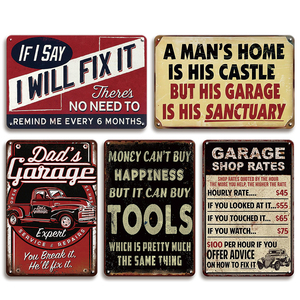 Juego de Letreros Metálicos con Temática de Garaje Vintage, Decoración Retro para Pared de Garaje, Taller o Cuarto de Hombre - Product Image 1