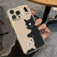 Chat noir étui de téléphone pour iPhone 12 étui funda iPhone 15 11 13 14 Pro Max 13 12 Mini 14 15 Plus mignon Animal couverture en Silicone souple
