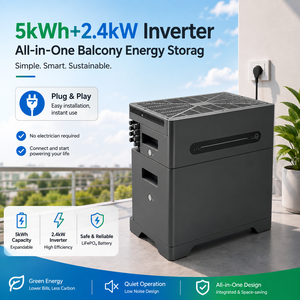 ระบบกักเก็บพลังงานระเบียง 5 กิโลวัตต์ชั่วโมง + ระบบออลอินวัน 2.4 กิโลวัตต์ แบบเสียบปลั๊กใช้งานได้ทันที ขยายได้ ป้องกันน้ำ IP54 สำหรับบ้าน 51.2 โวลต์ 100 แอมป์ชั่วโมง ระบบพลังงานระเบียง - Product Image 1