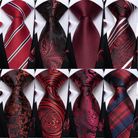 Dasi Sutra Merah Pria Motif Paisley 3D Kasual Jacquard 8cm untuk Pesta Pernikahan Bisnis, Sapu Tangan Saku, Kancing Manset, Hadiah Grosir