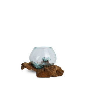 Mesa de Salón Tradicional Hecha a Mano de Madera de Gamal y Vidrio de 12 CM con Tazón Ovalado de Vidrio y Combinación de Madera de Gamal - Product Image 1