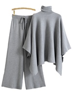 Ensemble deux pièces élégant en tricot de nylon et coton, coupe ample, col roulé pour femme, automne