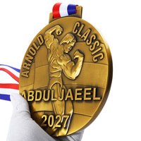 Médaille personnalisée en laiton plaqué or avec gaufrage, médailles de musculation pour club, en alliage de zinc, avec logo et lettres 3D en métal