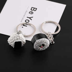 Resin Simulation Sushi Keychain 3D Shape Zinc Alloy Metal Plated White Black Rice Ball Design For Bag Earphone Case <b>Accessory</b> - Product Image 3