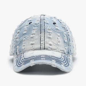 Casquettes de baseball en jean déchiré et usé avec logo personnalisé, style Dad Hat, pour le golf et le tennis - Product Image 3