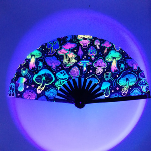 Meilleures ventes : Grands éventails à main en bambou pour festivals, avec impression UV et motif champignon réactif, artisanat en bambou pour fêtes - Product Image 1