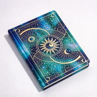 Carnet de notes personnalisé à couverture rigide en feuille d'or Soleil et Lune, thème Astrologie et Constellations, vente en gros