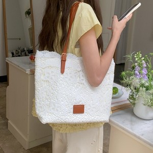 Lace Tote <b>Bag</b> Women's Large Capacity Casual Shoulder <b>Bag</b> Khaki White Magnetic Buckle Zippered Pocket <b>Summer</b> 2025 - Product Image 4
