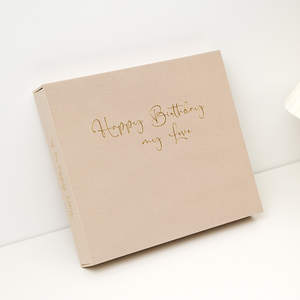 Libro de Recuerdos de Lino con Logotipo Personalizado, Feliz Cumpleaños Mi Amor, con Papel Dorado y Caja de Regalo a Juego - Product Image 6