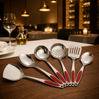 Ensemble d'ustensiles de cuisine en acier inoxydable, spatule, louche, écumoire, cuillère à soupe, 6 pièces, poignée en plastique, passe au lave-vaisselle