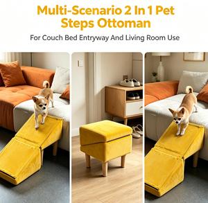 Escalones y Reposapiés Multifuncionales 2 en 1 para Mascotas, Escaleras Plegables Antideslizantes de Madera para Perros, Rampa Oculta para Mascotas para Dormitorio y Sala de Estar - Product Image 1