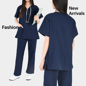 Conjunto de Uniformes Médicos OEM Personalizados Elásticos en 4 Direcciones, Blusa y Pantalones con Cuello en V para Enfermeras, Cómodos, Duraderos y a la Moda, Venta al por Mayor - Product Image 1