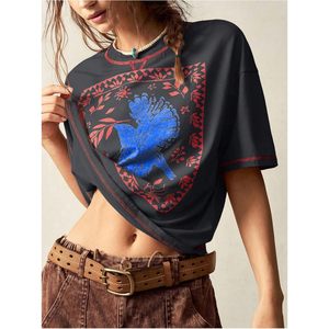 Camiseta Gráfica Boho de Manga Corta para Mujer FOXA, Cuello Redondo, Corte Holgado, Transpirable, de Algodón, Estilo Urbano - Product Image 2
