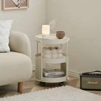 Crème Mini Table À Thé Vent Mobile Côté Étagère De Rangement pour Salon Table De Chevet Canapé Côté Plusieurs Petites Tables Console Rondes