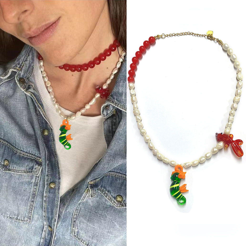 Collier poisson rouge 74 + 5cm