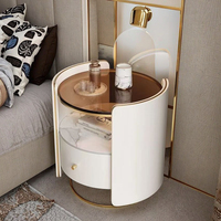 Table de chevet circulaire en bois massif de luxe moderne avec lumière LED et rangement intelligent pour la maison, la chambre, l'hôtel ou l'école