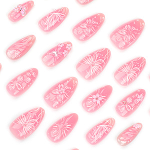 Venta al por mayor dulce Rosa arco flor mano prensa <span class=keywords><strong>uñas</strong></span> <span class=keywords><strong>en</strong></span> stock acrílico corto <span class=keywords><strong>uñas</strong></span> postizas, disponible <span class=keywords><strong>en</strong></span> casa DIY/boda/salón - Product Image 4