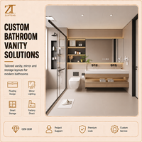 Ensemble de meuble-lavabo de salle de bain moderne en bois crème Elite avec vasque longue intégrée et miroir LED rétroéclairé pour projet de villa de luxe
