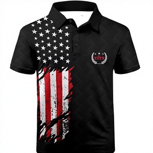 Maillot de golf vintage 3D respirant en polyester imprimé par transfert thermique avec nom personnalisé et drapeau américain pour homme - Product Image 3
