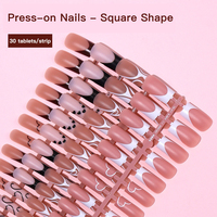 Vente Chaude Ongles à Presser de Haute Qualité Doux French Manucure en Gros Logo Personnalisé Cercueil Moyen Faux Ongles Pré-Appliqués 30 pièces