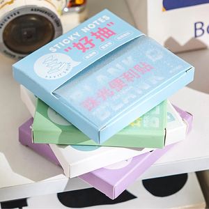100sheets Pearlescent Easy-Pull Boxed Sticky Notes Set Assorted Soft Pastel Color <b>Memo</b> <b>Pads</b> Cute Pun-Themed Packaging School - Product Image 3