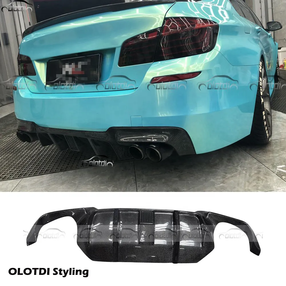 V Style Carbon Fiber Diffuser Rear Lip Bumper Winglet Splitter Fins Spoiler with LED for BMW F10 M5