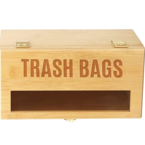 Trash Bag Dispenser Roll Holder, Garbage Bag Holder for Cabinet Bamboo Wall Mounted Trash Can Liner Organizer