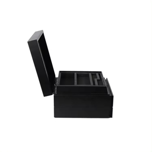 Caja de Almacenamiento de Madera MDF Rectangular con Cajón, Hecha a Mano, Multicapa, Negra Mate, con Logotipo Estampado en Oro, Personalizable, para Regalos y Manualidades - Product Image 1
