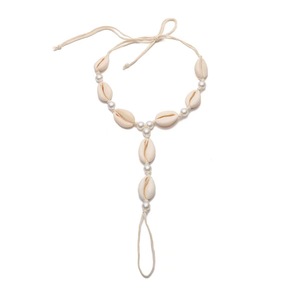 Tobillera hecha a mano con conchas y perlas para mujer, adorno sencillo tejido para el pie, estilo de hilo blanco - Product Image 5