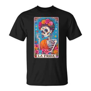 Camiseta Frida Day Of The Dead con diseño de calavera de Halloween, color negro, unisex para adultos - Product Image 1