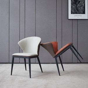 Modern Upholstered Dining Chair Light Gray Orange Leather <b>Backrest</b> Adult Use - Product Image 3