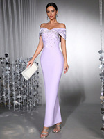 Robe de soirée longue naturelle d'été avec strass, élégante robe de soirée formelle pour femme