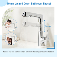 Robinet de lavabo mural monotrou extractible chromé moderne de haute qualité, réglable en hauteur, avec mitigeur d'eau
