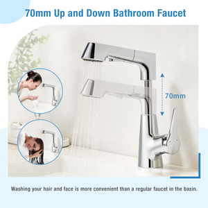 Grifo de Lavabo de Alta Calidad con Recubrimiento de Cromo, Altura Ajustable, Monomando, Extraíble, Mezclador de Agua - Product Image 3
