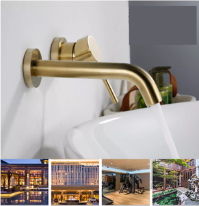 Robinet mural mural en laiton pour lavabo Robinet <span class=keywords><strong>mitigeur</strong></span> en céramique à poignée unique pour salle de bain - Product Image 2