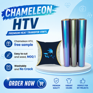 Vinilo Termotransferible PU HTV Lavable, Grosor <span class=keywords><strong>de</strong></span> 0.1mm, Tamaño 61cm X 50m, Fácil <span class=keywords><strong>de</strong></span> Cortar, Muestra Gratis, Modelo Camaleón HTV - Product Image 1