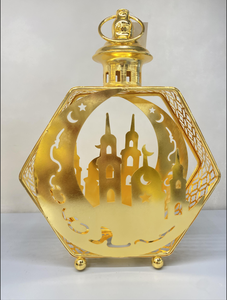 JL23191 Lanterna a <span class=keywords><strong>Mezzaluna</strong></span> Ramadan Fanous - Luce Decorativa Islamica in Metallo Dorato <span class=keywords><strong>con</strong></span> Ritagli di Moschea e <span class=keywords><strong>Stella</strong></span> - Product Image 5