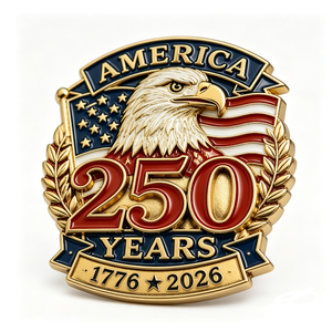 America 250 Years 1776 2026 Patriotic Eagle Metal <b>Pin</b> Gold Plated Zinc Alloy Hard Enamel Round <b>Badge</b> - Product Image 3