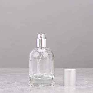 Minimalist Round Clear Glass <b>Perfume</b> <b>Bottle</b> <b>30ml</b> 50ml 100ml Smooth Matte Silver Cap Refillable Leak Proof Portable - Product Image 2