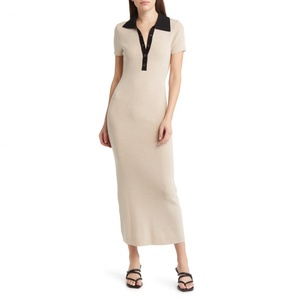 Vestido largo de verano calado de punto acanalado liso para mujer, estilo casual urbano - Product Image 1
