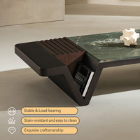Nouvelle table basse en marbre de luxe 2026 avec tiroir de rangement, table basse moderne en placage de bois fumé et marbre irrégulier