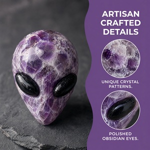 Figura de Cabeza de Extraterrestre de Amatista, Cristal Tallado, Decoración Artística Coleccionable - Product Image 3