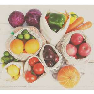 Bolsa de 100% algodón reutilizable, malla de estilo francés, malla larga de mango corto, bolsas de frutas de colores lavables - Product Image 4