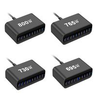 Estación de Carga Rápida GaN USB de 695W 730W 765W 800W, Hub de Carga con Múltiples Puertos USB QC PD para Teléfono y Tableta