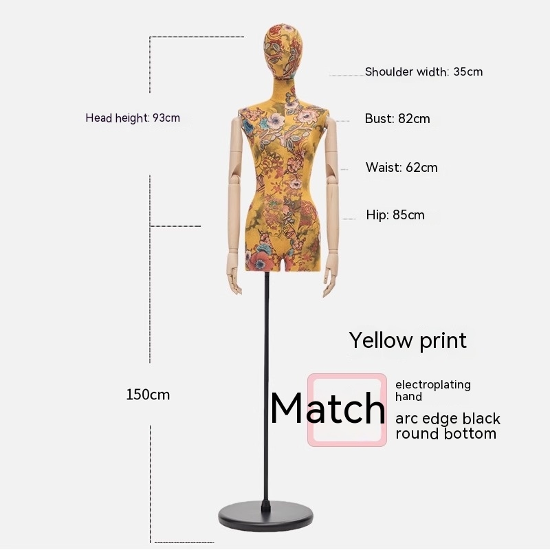 Yellow print-wooden hand-black round base with curved edge
