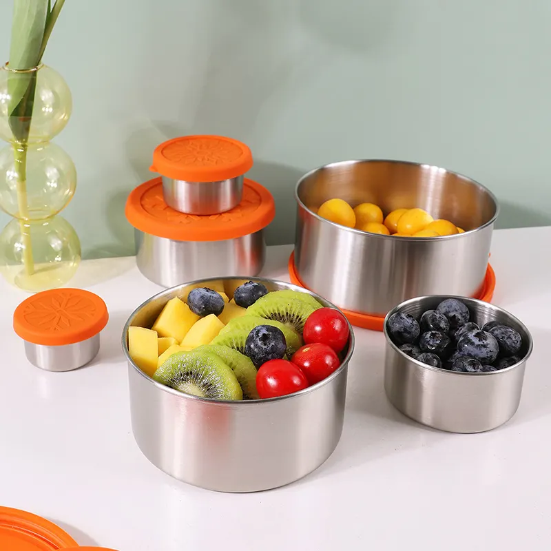 Hot Sales Round 6 Sizes Stainless Steel Lunch Box with Silicone Lid Kids Lunch Food Storage Containers