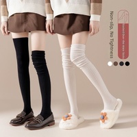 Chaussettes hautes à volants pour femme, couleur blanc laiteux uni, respirantes, épaisses, au-dessus du genou, collection automne/hiver